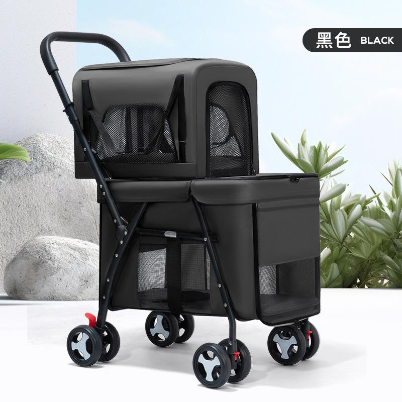 2-layer Pet Cart Lightweight Foldable Pet Outdoor Travel Stroller Ventilated Breathable Dog Cart Multifunctional Dog Carriers 51x63x105cm чёрный