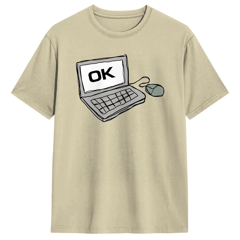 Oversized T Shirt OK COMPUTER Cotton TShirts Hippie Tee Shirt for Couple Summer Y2K Basic Pattern Short Sleeve Top Tees