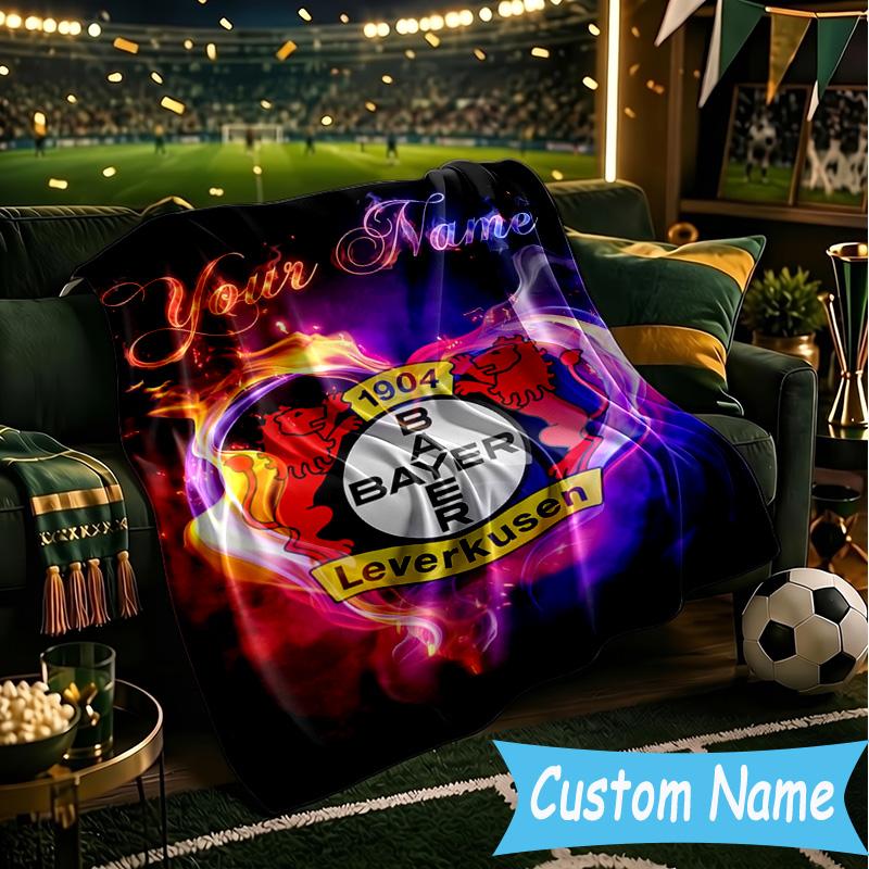 Custom Name Bayer Leverkusen Crest Flannel Blanket, Use for Birthday/Holiday Gift, Soft Blanket for Sofa/Bed/Camping/Office, Home Decor