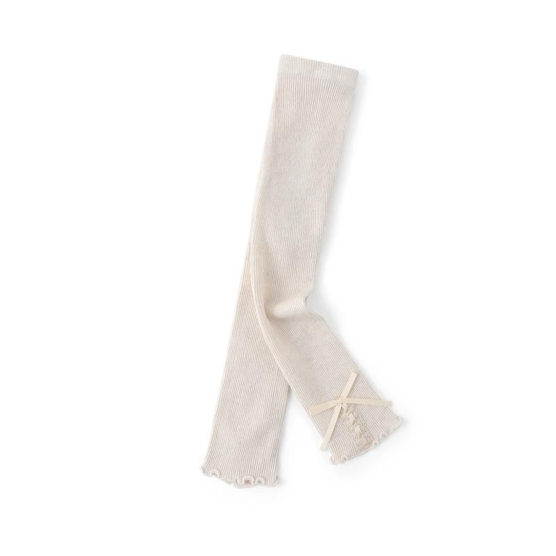 Spring Sweet Girls Tights Fine Stripe Design Ruffle Hem Ribbon Bow Leggings Comfortable Princess Kids Cropped Leggings