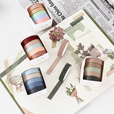5pcs*5m Solid Color Bullet Journaling Adhesive Tapes Scrapbooking Sticker Masking Tapes Washi Tape Set Stationery Tapes