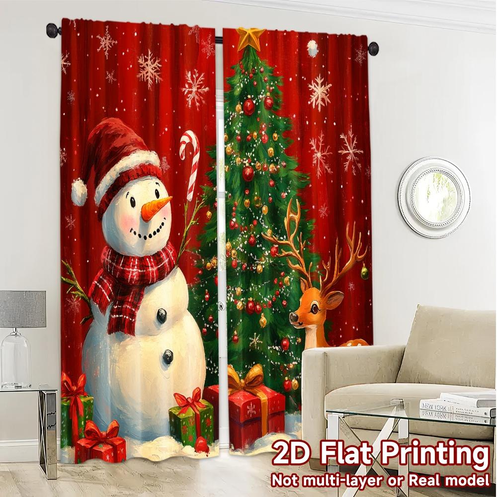 Curtains Christmas Tree Snowman Deer Holiday Chic Durable Polyester Decorations Outdoor Suitable Curtain Set Of 2 Made Washable