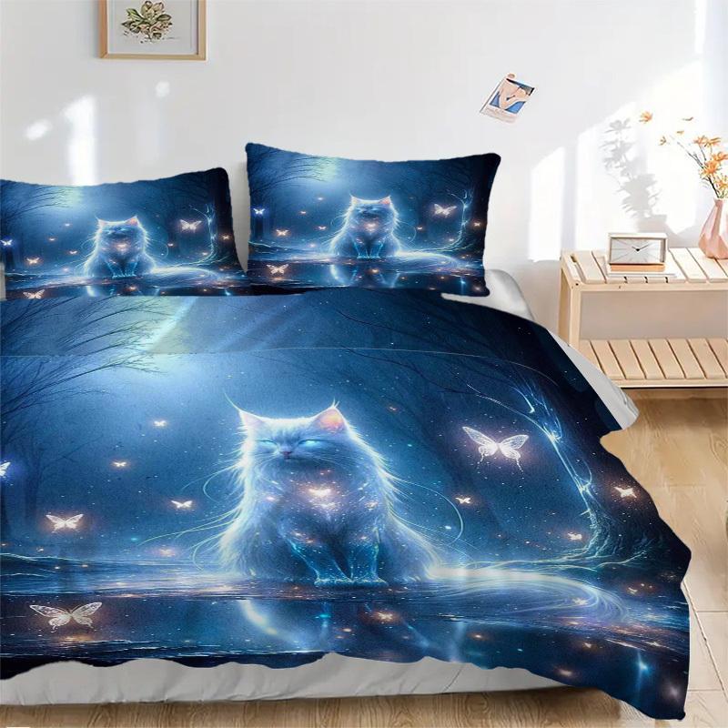 3pcs Anime Cat Fantasy Bedding Set - Includes One Quilt Cover and Two Pillowcases (No Core) - Home Decor, Festival Gift, Polyester Fabric, S