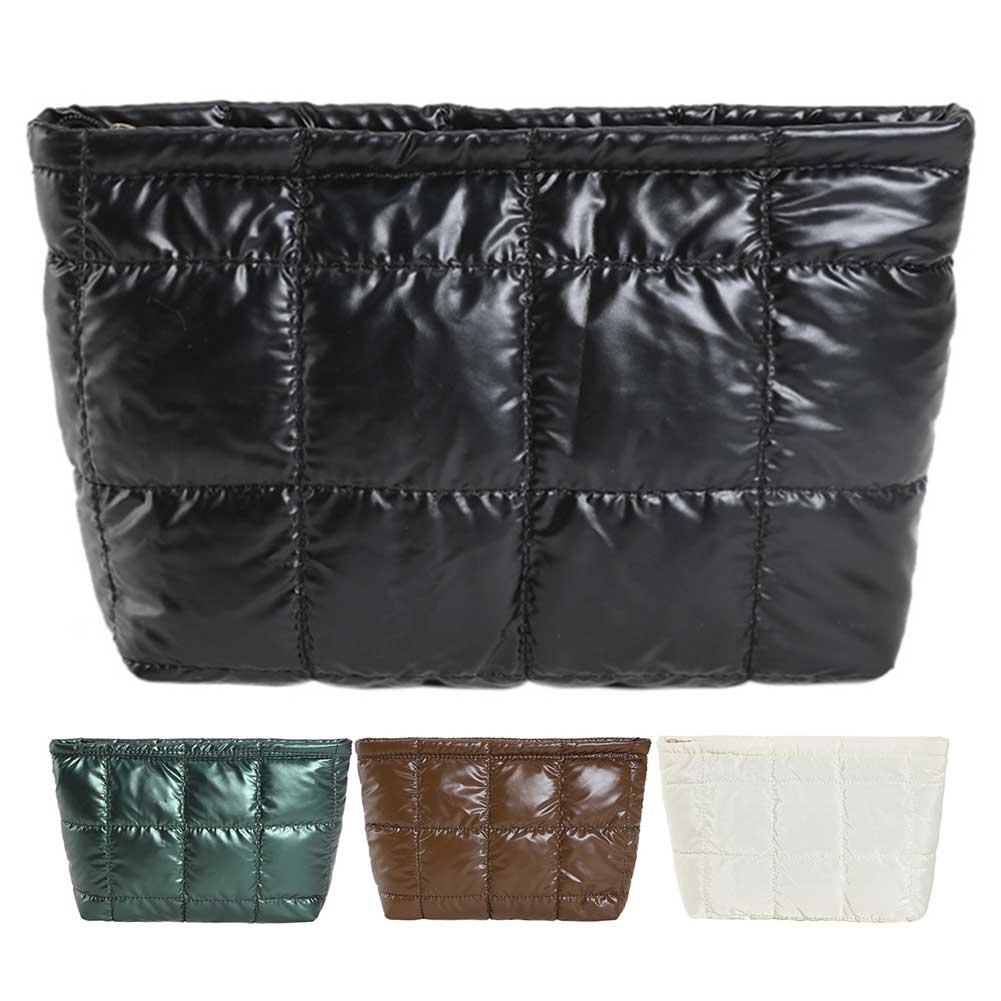 Women Cosmetic Pouch Padded Quilted Makeup Pouch Large Capacity Makeup Organizer Bag Solid Color Travel Cosmetic Bag