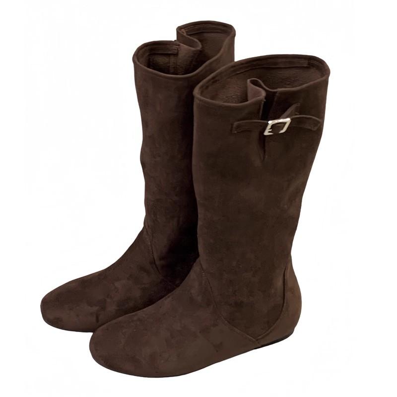 Show long legs! Frosted suede medium tube stacking boots, wide tube looks thin, but inner knee height increase, knight boots, genuine leather boots