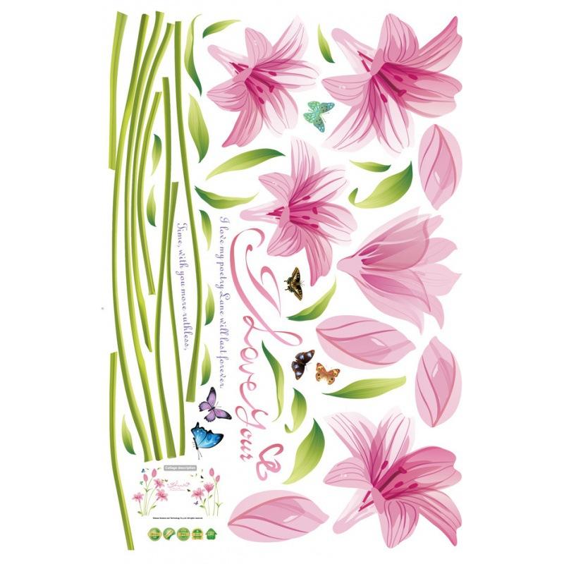SK9122C Pink Lily Living Room Bedroom Entrance TV Background Decorative Wall Sticker