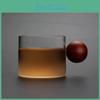 Glass Wine Cup With Whisky Wood Handle Office Small Teacup Handmade Mug Drinkware