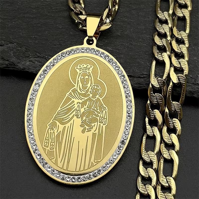 

Classic Virgin Mary Pendant Necklace for Women Men Stainless Steel Gold Plated Catholic Mother Mary Necklaces Jewelry NZZZ140S05