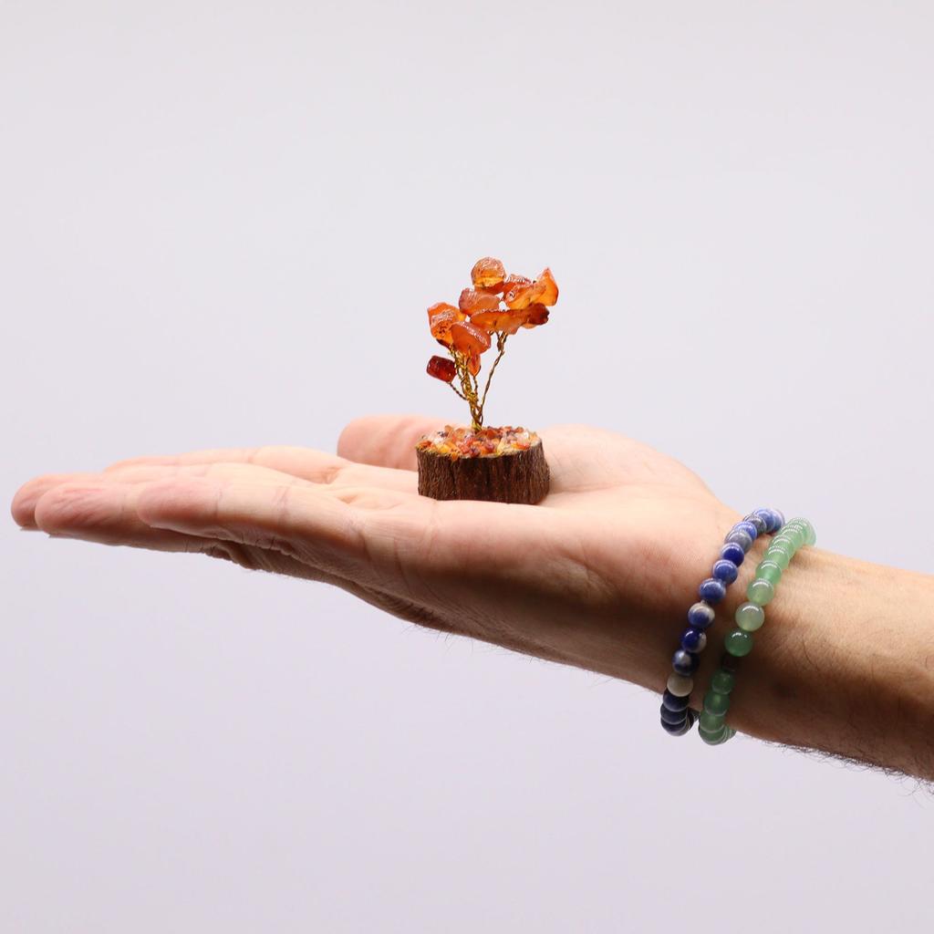 Carnelian Gemstone Tree With Wood Base 15 Stones