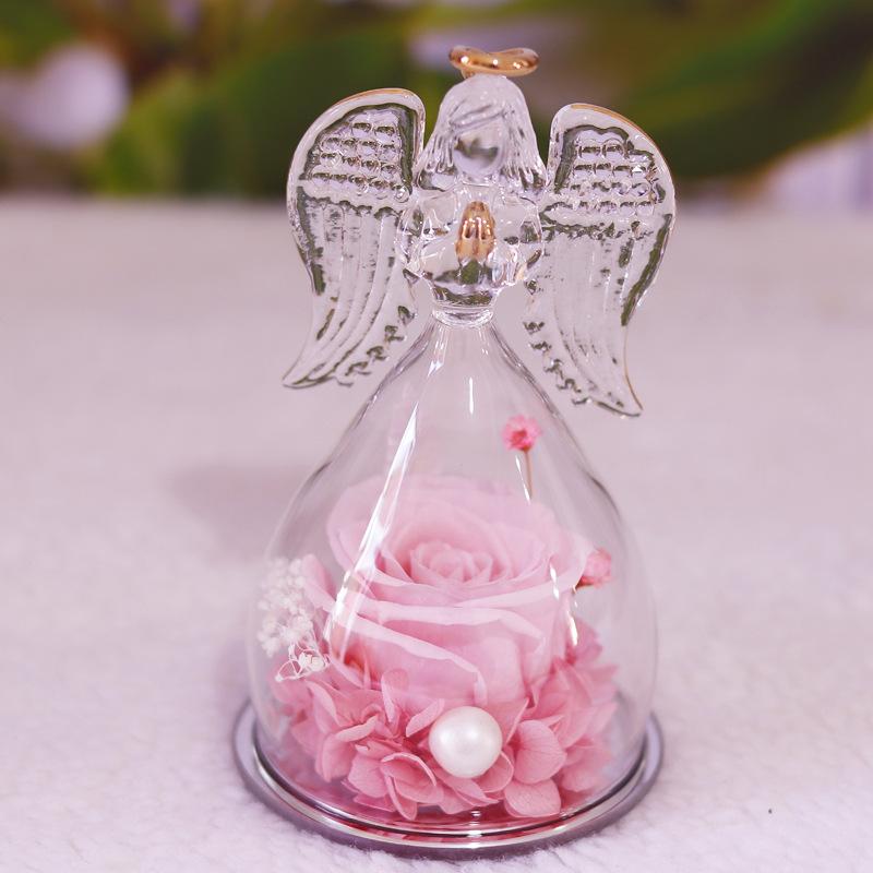 Angel Glass Dome Preserved Roses -Everlasting Flowers Gift Set forValentine's Day, Mother's Day.Christmas, Thanksgiving, Graduat