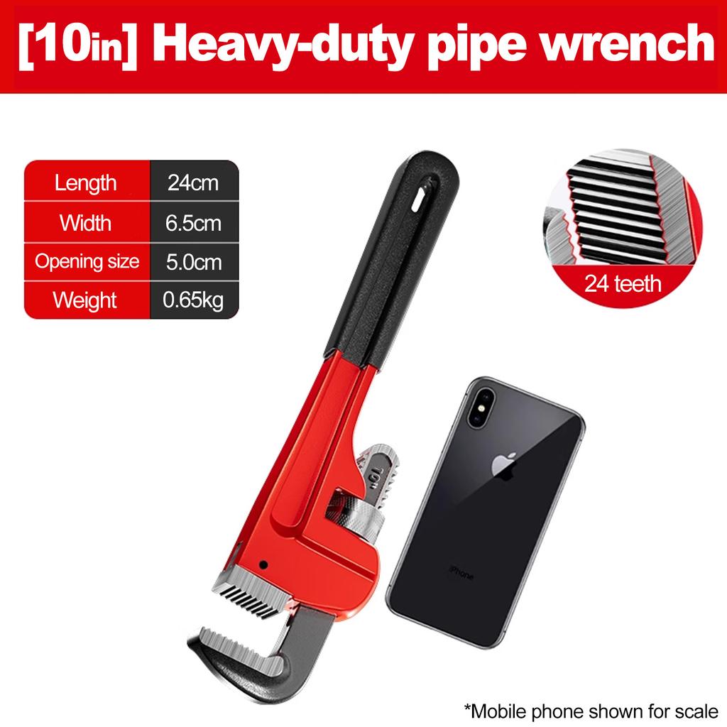 8in/10in/12in Heavy Duty Straight Pipe Wrench Adjustable Aluminum Plumber Wrench with Floating Hook Jaw I Beam Handle Red