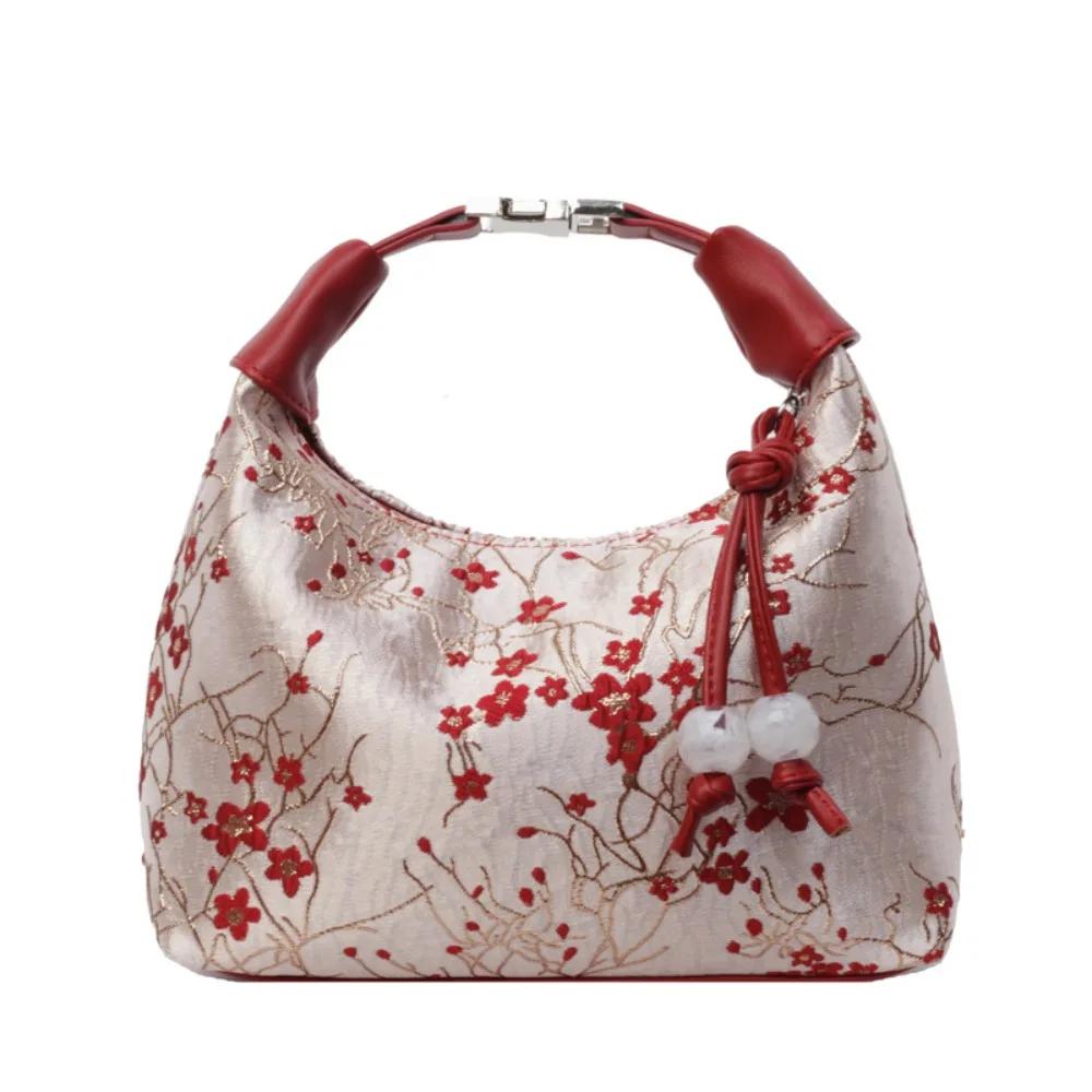 

Casual Embroidered Chinese Style Handbag Purses Canvas Hanfu Embroidery Handbag Zipper Crossbody Bag Cheongsam Bag Party червоний