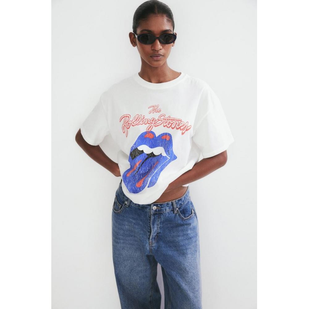 

Футболка большого размера с принтом HM White Rolling Stones