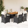 Vidaxl 7-Cz. Garden Furniture Set With Cushions, Black, Poly Rattan