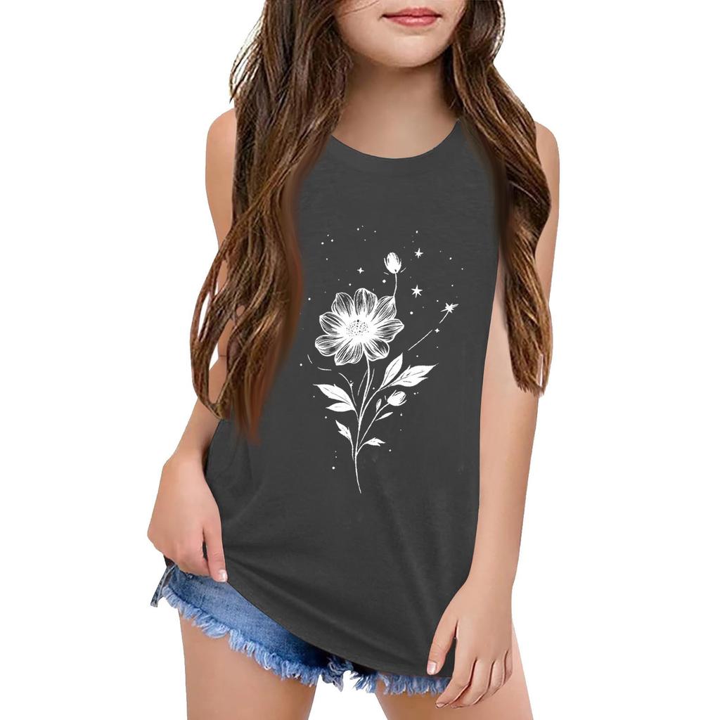Girls  Kids Summer Crewneck Sleeveless Shirts Tank Tops