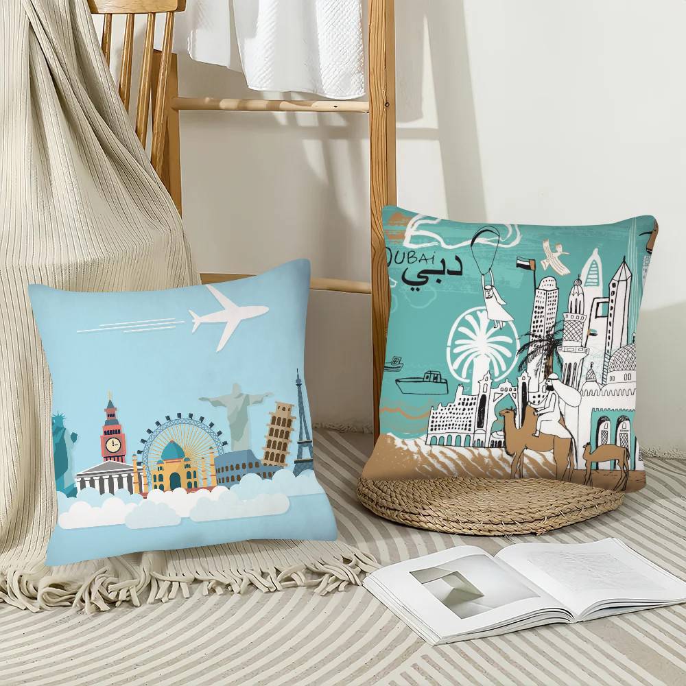 1 Stück Weltstädte Reise Rom Sydney Paris Dubai Kissenbezug Mode Quadratischer Kissenbezug Schlafzimmer Sofa Raum Ins Dekoration Freizeit