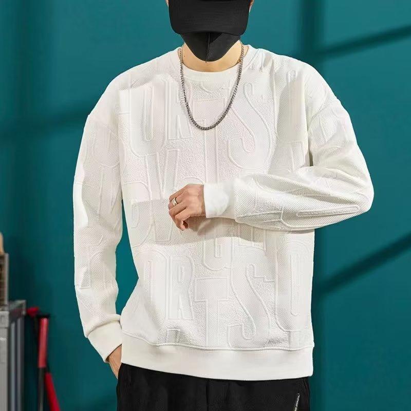 2025 spring and autumn new heavy men's sweater loose trend fashion round neck versatile casual long-sleeved T-shirt men