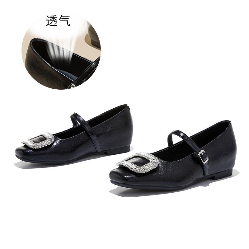 

Rhinestone square buckle with shallow mouth Mary Jane shoes spring new French fairy style single shoes versatile women s shoes 35 чёрный