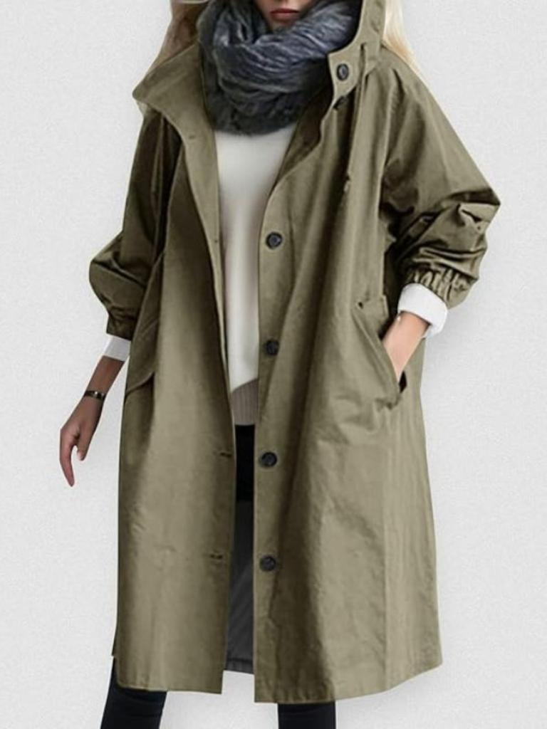 Casual trenchcoat voor dames met lange mouwen, middellange lengte, ceintuur en knoopsluiting.