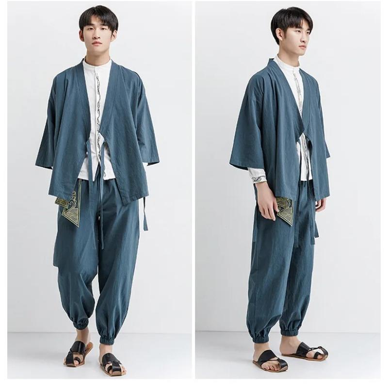 Japanese Kimono Cardigan Chinese Style Linen Haori Yukata Streetwear Traditional Samurai
