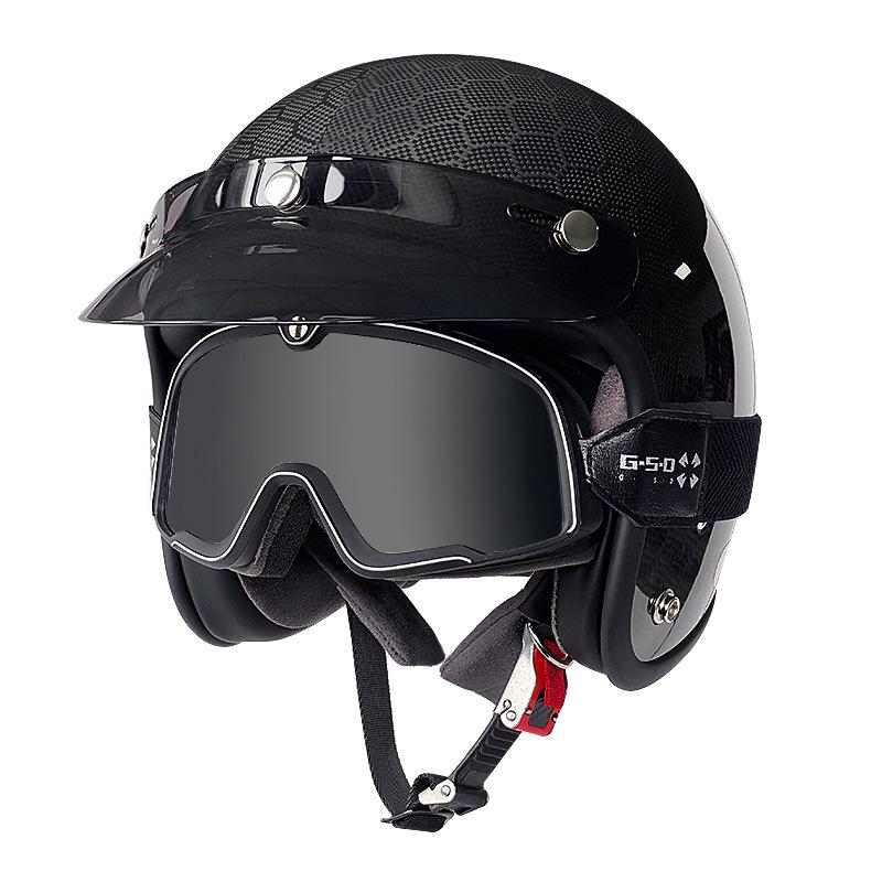 3C Certified Retro Harley Carbon Fiber Motorcycle Helmet, Unisex All-Season Winter Half Helmet