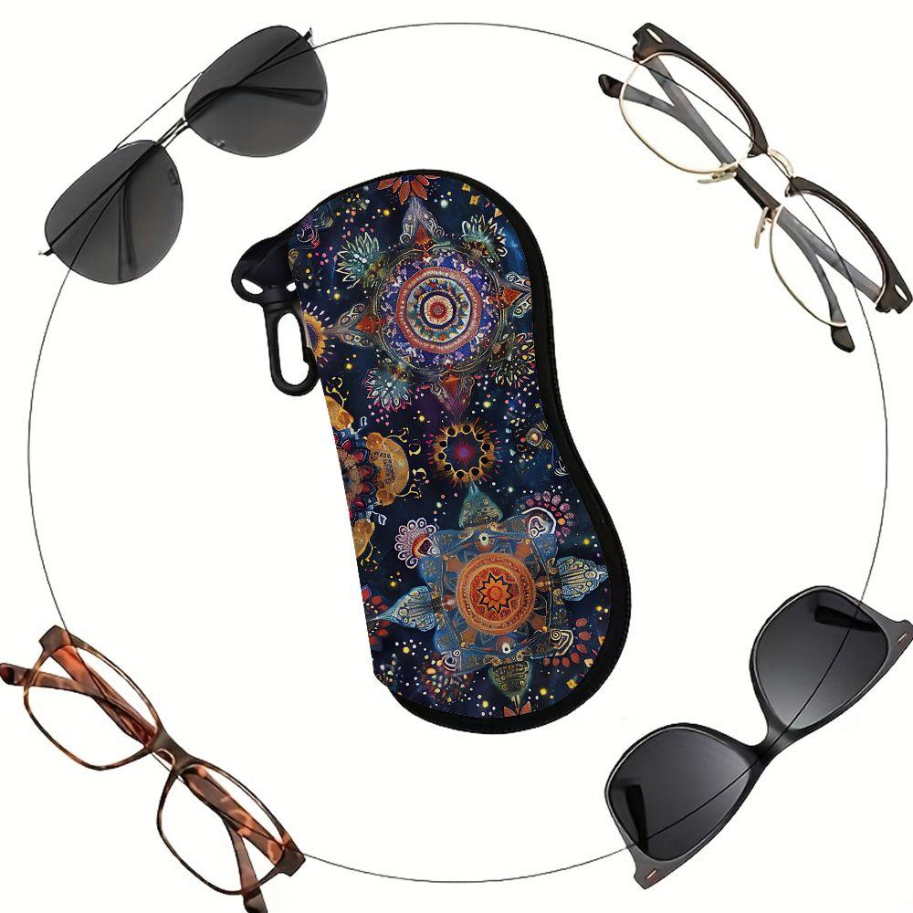 2D-Bohemian Floral Pattern Zipper Sunglasses Case, Vintage Mandala Eyeglass Holder, Protective Eyewear Pouch for Women, Travel Spectacle Case