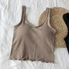 Girls' Solid Color Cropped Tank Top with Built-in Bra Pads - Versatile Inner or Outer Wear.
