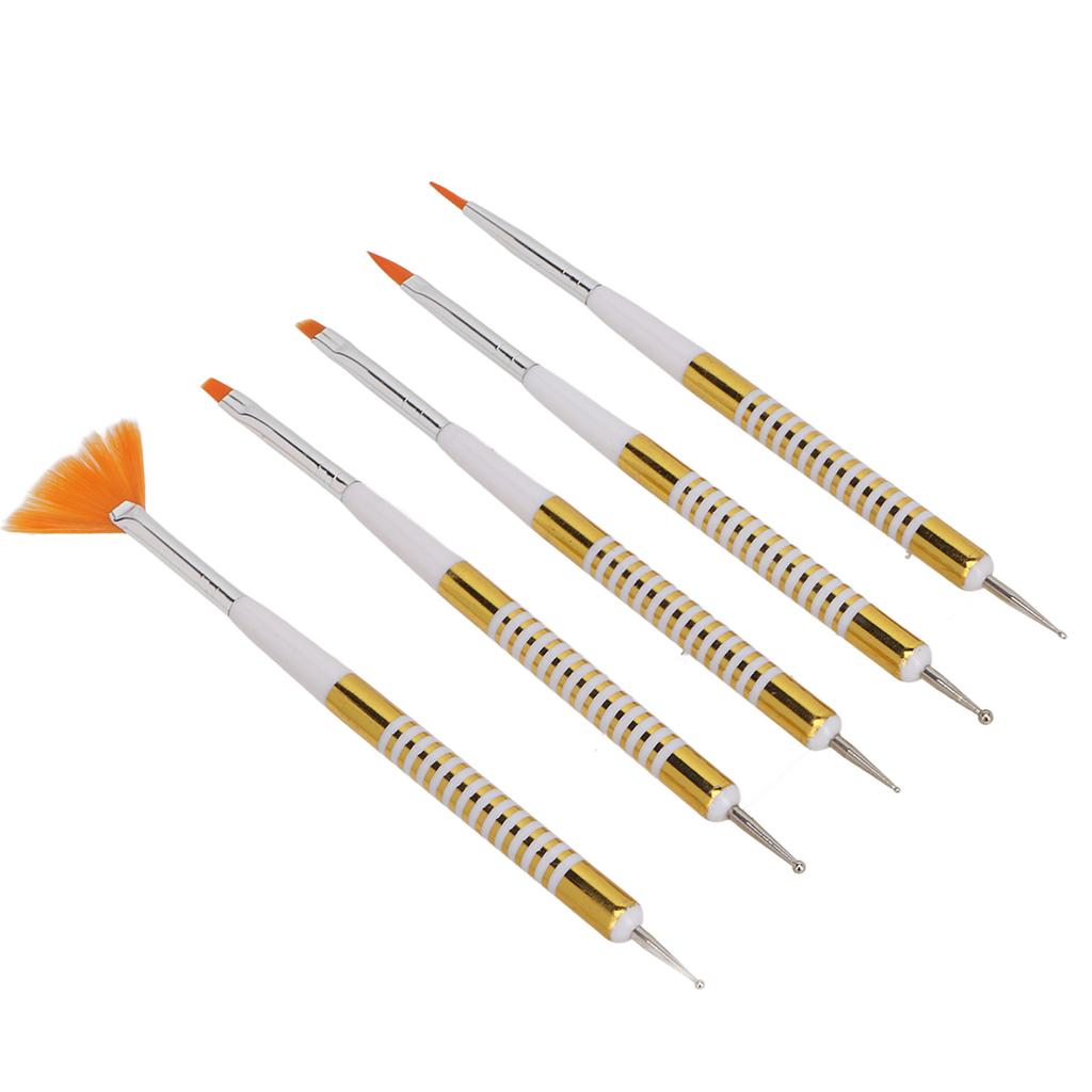5Pcs Double Ended Nail Brushes Professional DIY Nail Art Liner Brush Dotting Pen with Dustproof Lid