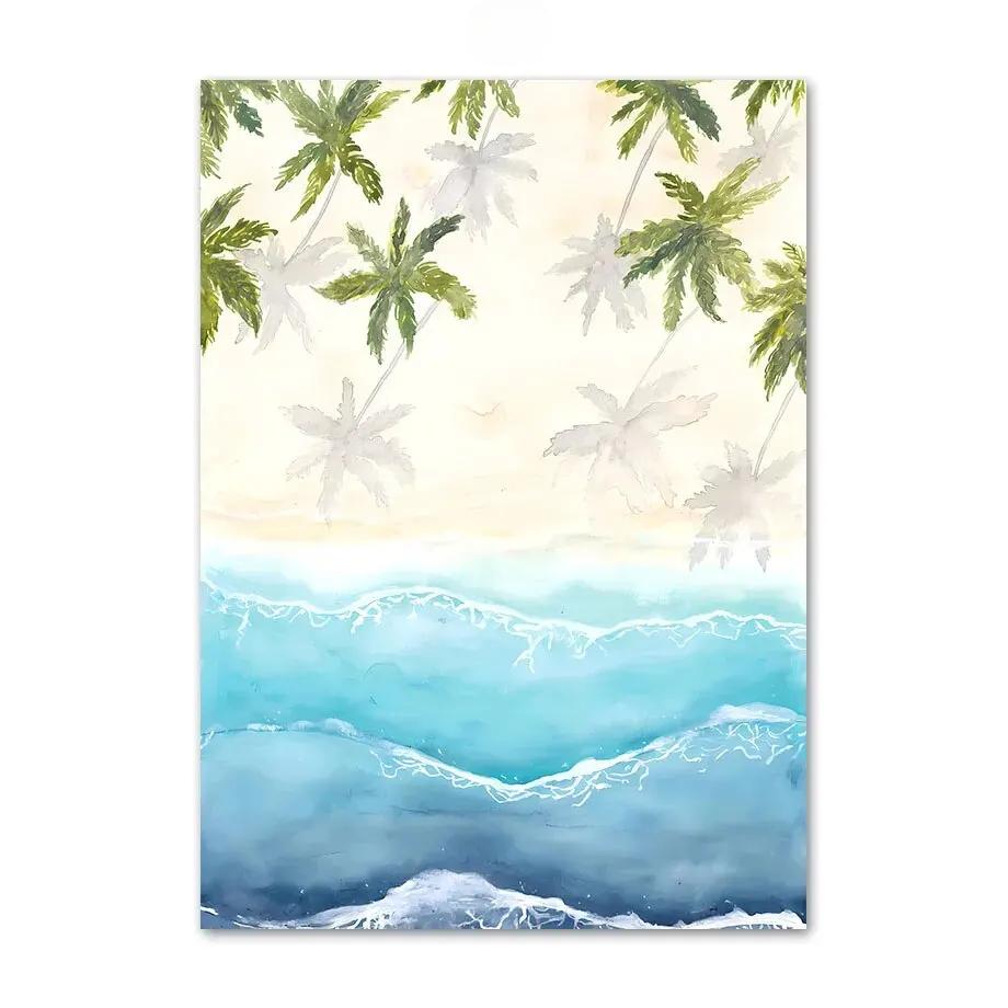 Ocean Beach Palme Surfbrett Möwe Leinwandmalerei - Reiseplakate und Drucke für Wohnzimmerdekor