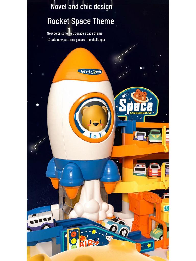 Rocket Space Adventure Track Car Toy for Kids – Educational Building & Parking Set