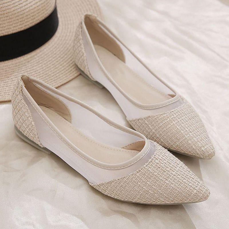 Pointed Toe Shoes for Woman 2025 Women's Summer Footwear Office Flat Flats Black Lastest E Vacation Chic Point Elegant Wholesale