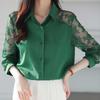 Western Style Women's Collar Lace Patchwork Chiffon Shirt Top Cardigan Shirt