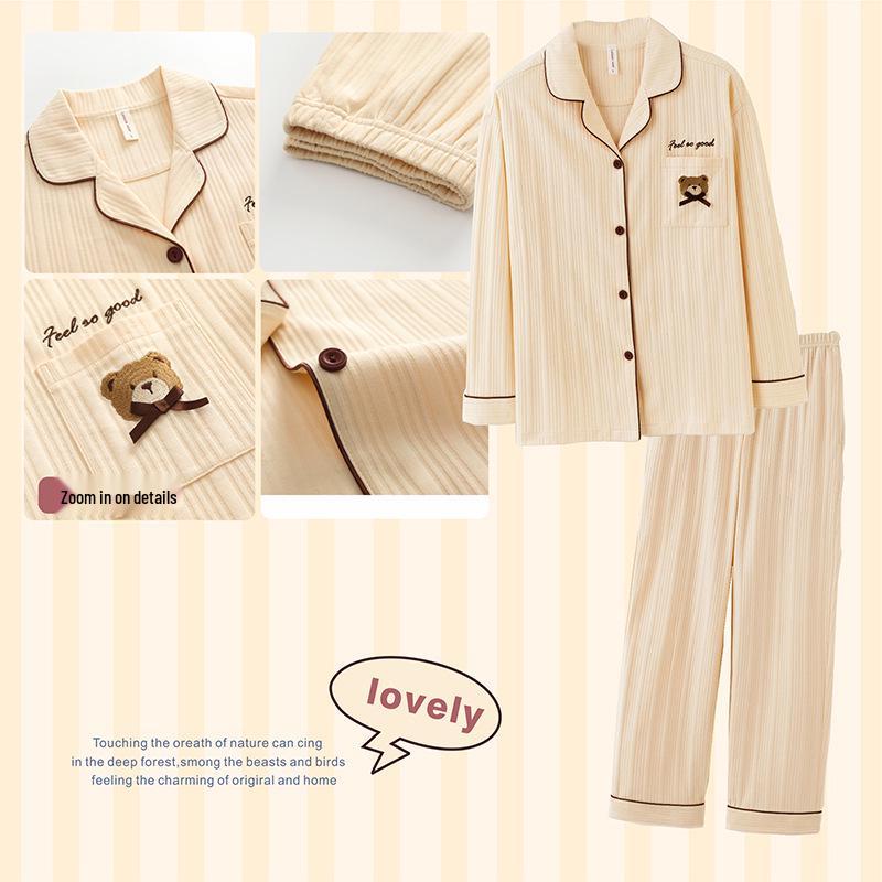 Korean Style Couple Pajamas 2021: 100% Cotton Long Sleeve Homewear for Women & Men - Spring, Autumn, Winter