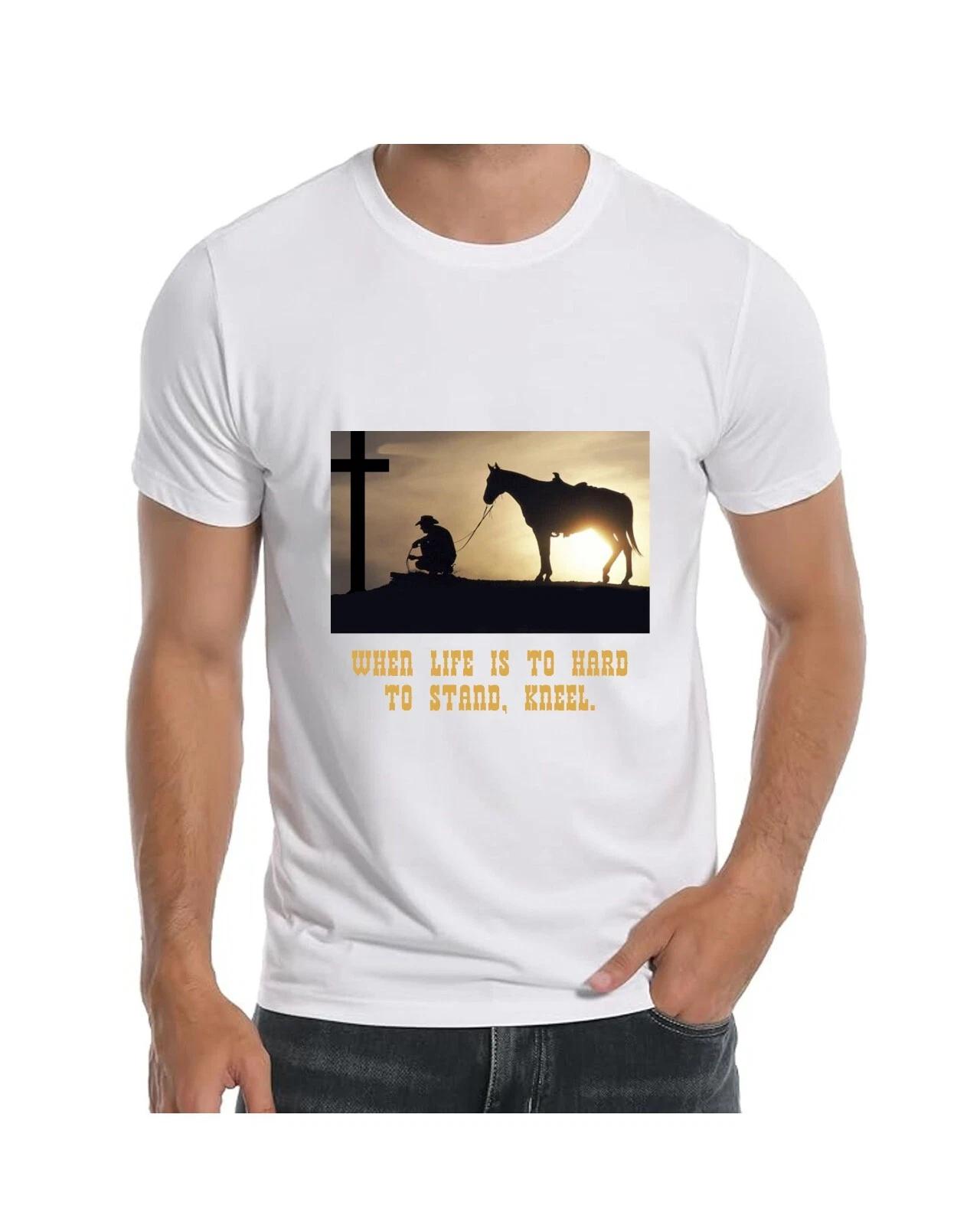 When life is to hard to stand Kneel Cowboy Prayer T-Shirt for Men Apparel 2XL