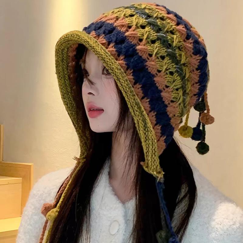 

Осенне-зимняя цветная бахрома, шапка-ушанка на шнуровке, ручной работы, женский термо-головной убор, ажурная вязаная шерстяная шапка One size оранжевый