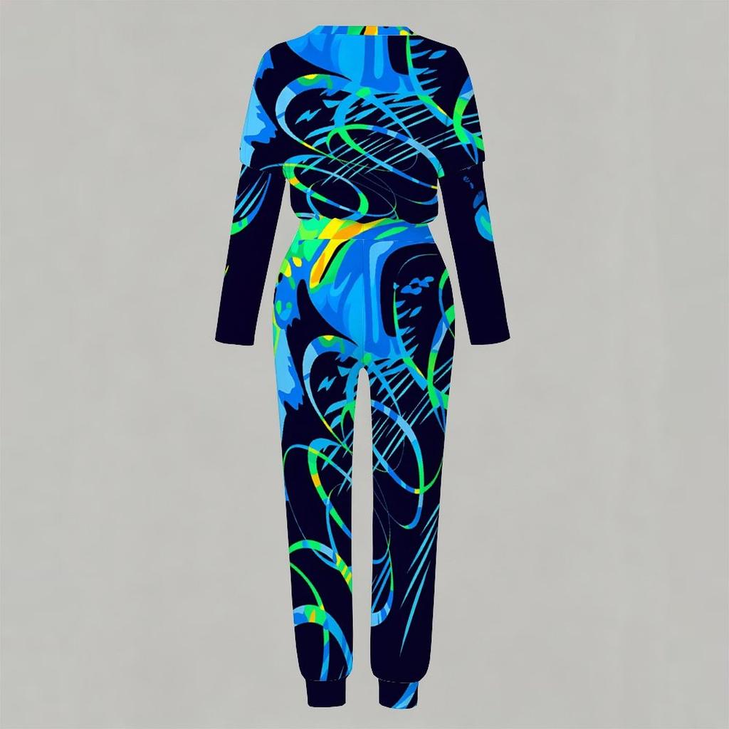 Ladies Long Sleeve Pullover And Wide Leg Trousers Two Piece Outfit Comfortable For Home And Street Wear