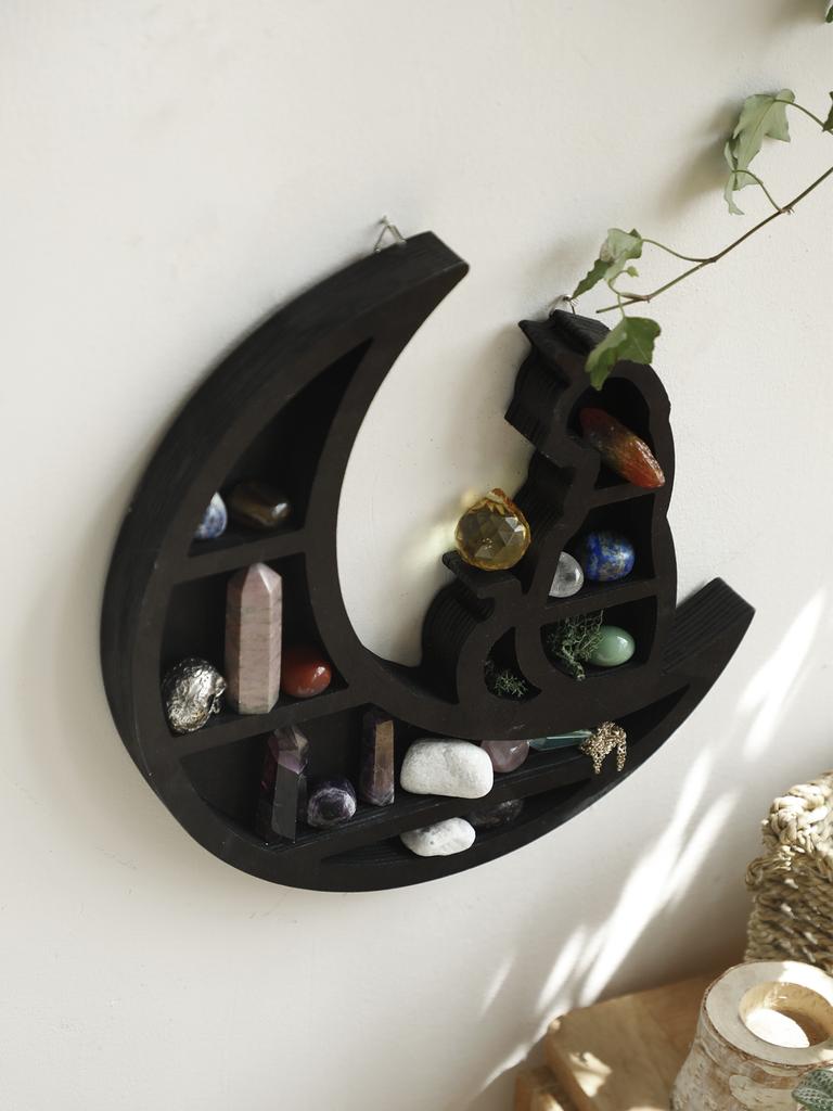 1pc Cat On The Moon Floating Wall Shelf Crystal Shelf Display Black Crystals Stone Essential Oil Small Plant Art Home Decoration