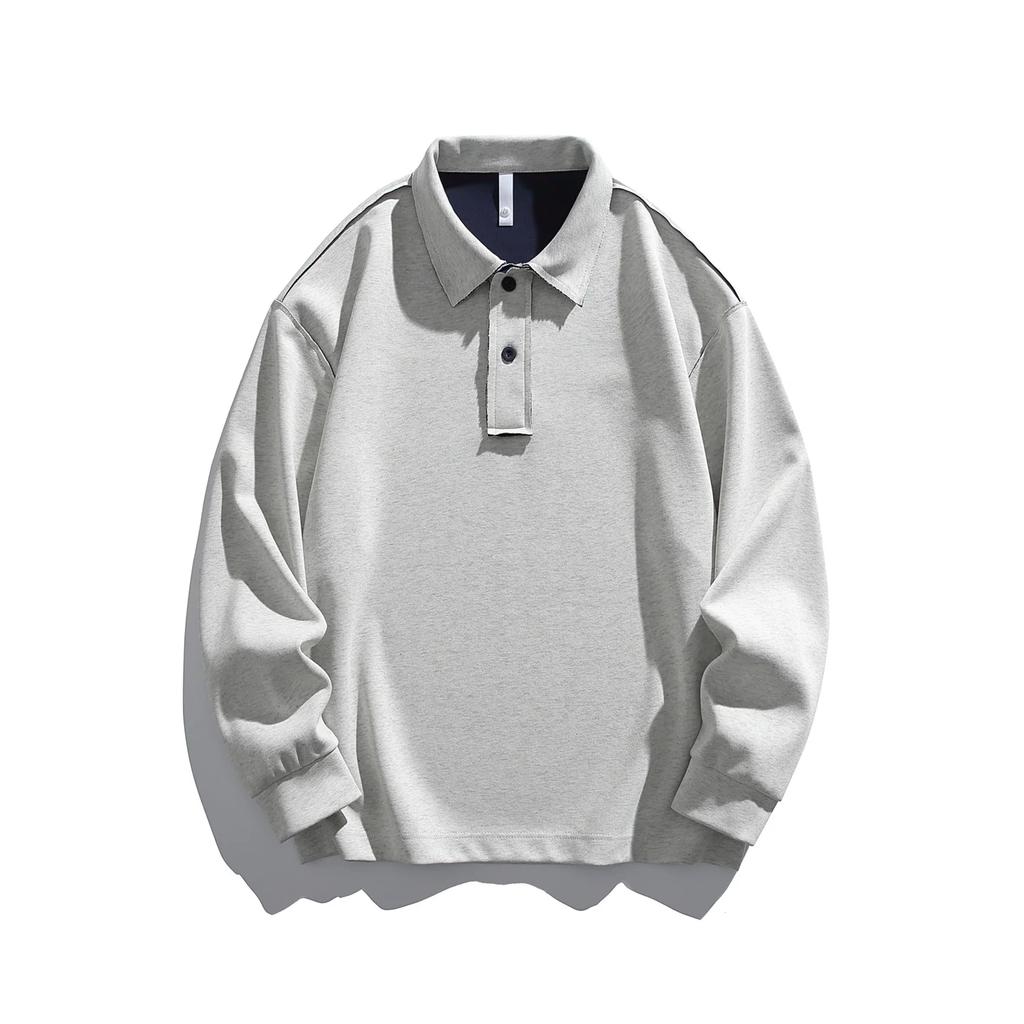 2026 Spring Men Loose Cotton Polo Shirt American Men Button Design Hoodies Man Turn-Down Collar Pullover Casual Unisex Uniform