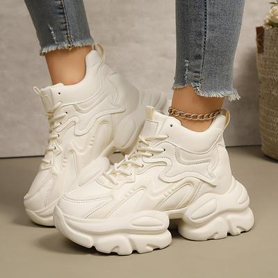 Sneakers da Donna per Camminare con Lacci Piattaforma Alta Scarpe Chunky Scarpe in Pelle Traspiranti Tacchi a Zeppa Sneakers Casual