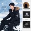 Camel Unisex Outdoor Hooded Mid-Length Down Jacket