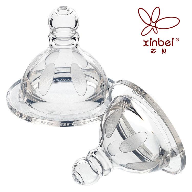 Xinbei Anti-Colic Wide Neck Silicone Nipple, Breast-like Design, Fits Most Bottles Cross Hole