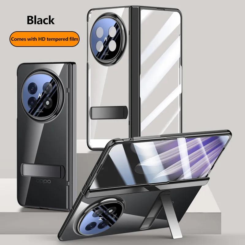 Plating Clear All-included Stand Case For OPPO Find N5 N 5 FindN5 5G Magnetic Hinge Holder Protective Cover With Tempered Film