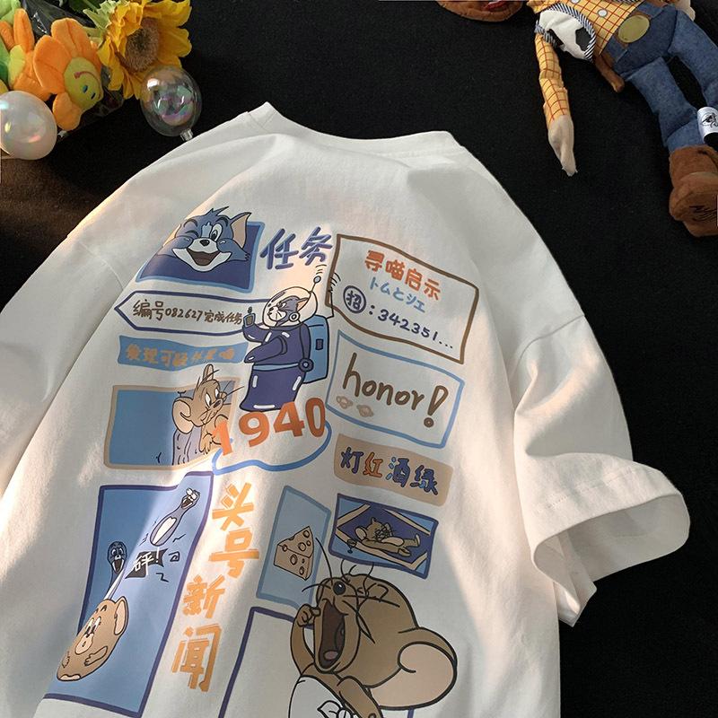 

Fat mm cartoon t-shirt women s design sense niche summer loose student short sleeve ins trendy sweet and spicy top large size women s clothing M