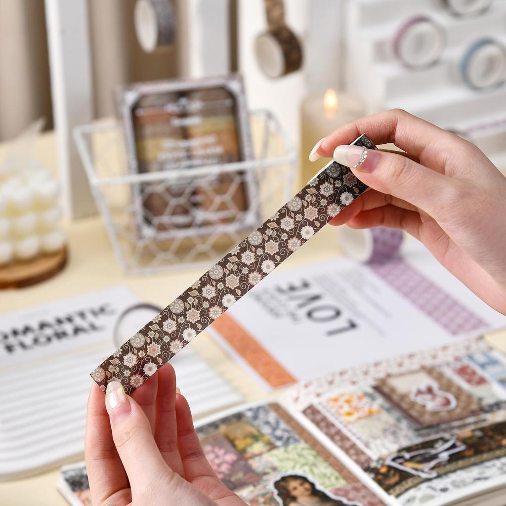12ks Exotic Charm Paper Washi Tape Set Retro květinové lepicí maskovací pásky Dekorační samolepky Diář DIY