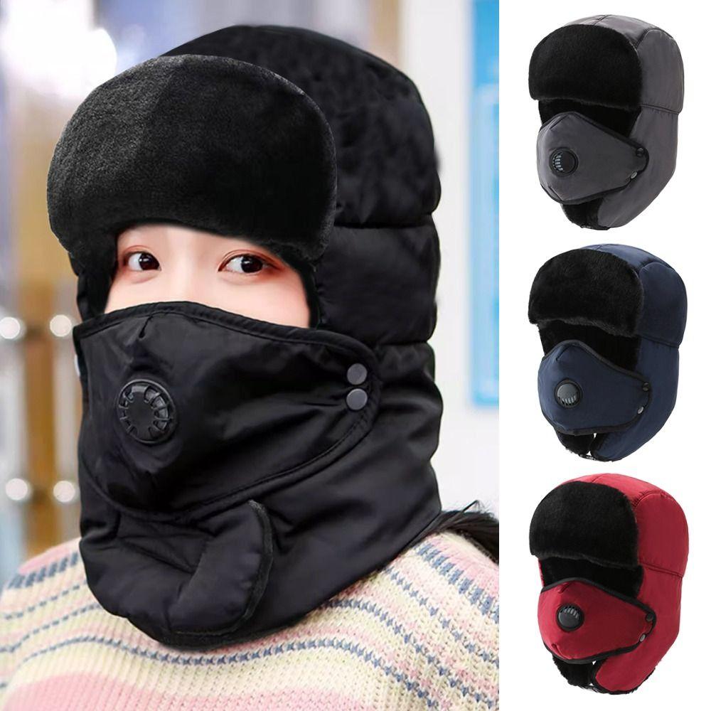Warm Beanie Russian Caps Thick Earflap Pilot Caps Outdoors Bomber Hat  for Men Women