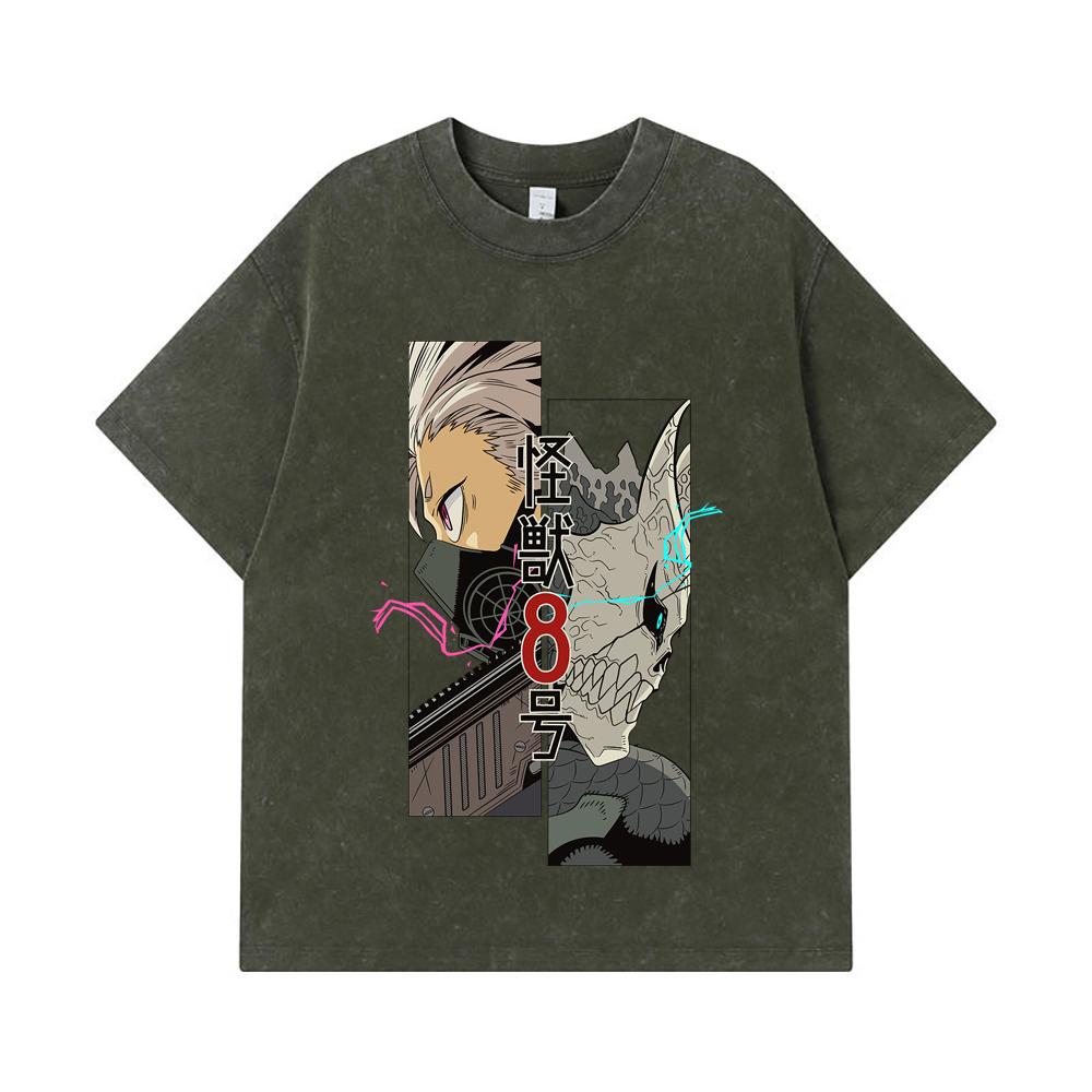 275 GSM Washed T-shirts 100% Cotton Kaiju No 8 V17 Print Unisex Heavy Cotton T Shirt S