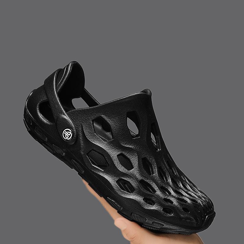 

Модные дышащие мужские сандалии EVA Легкие пляжные шлепанцы Мужские Летние Новые Домашние Уличные Обувь с отверстиями Повседневные Садовые Шлепанцы на плоской подошве 38-39 чёрный