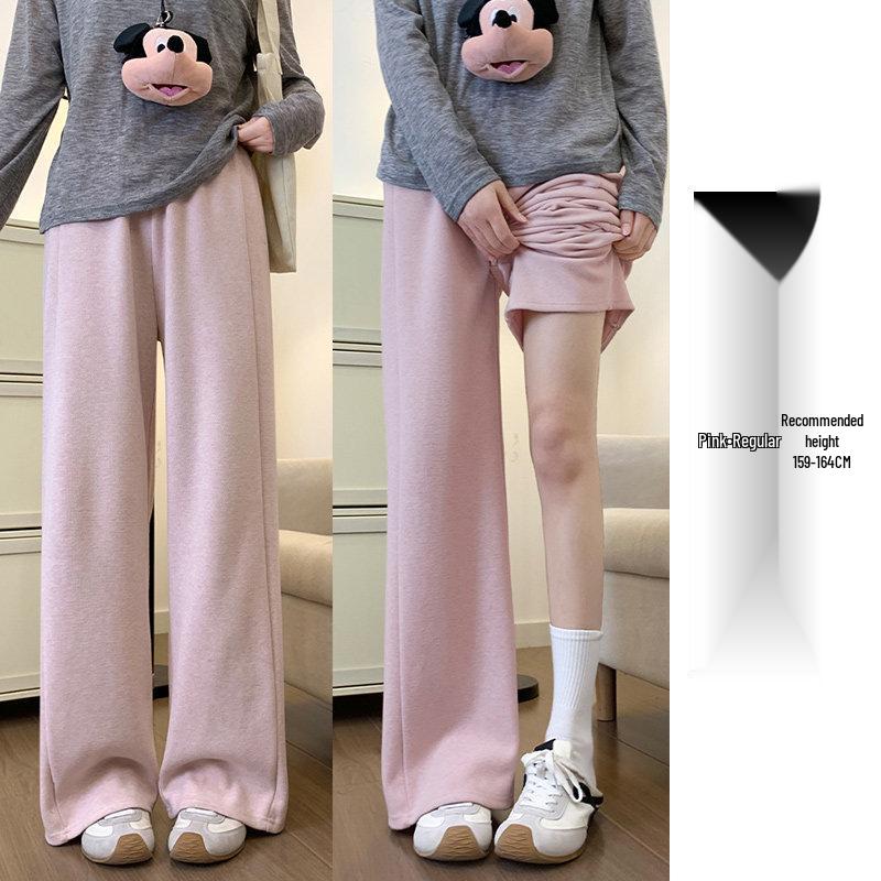 Women's Pink High-Waisted Wide-Leg Pants - Drapey, Petite, Casual for Spring, Autumn, Winter 2026