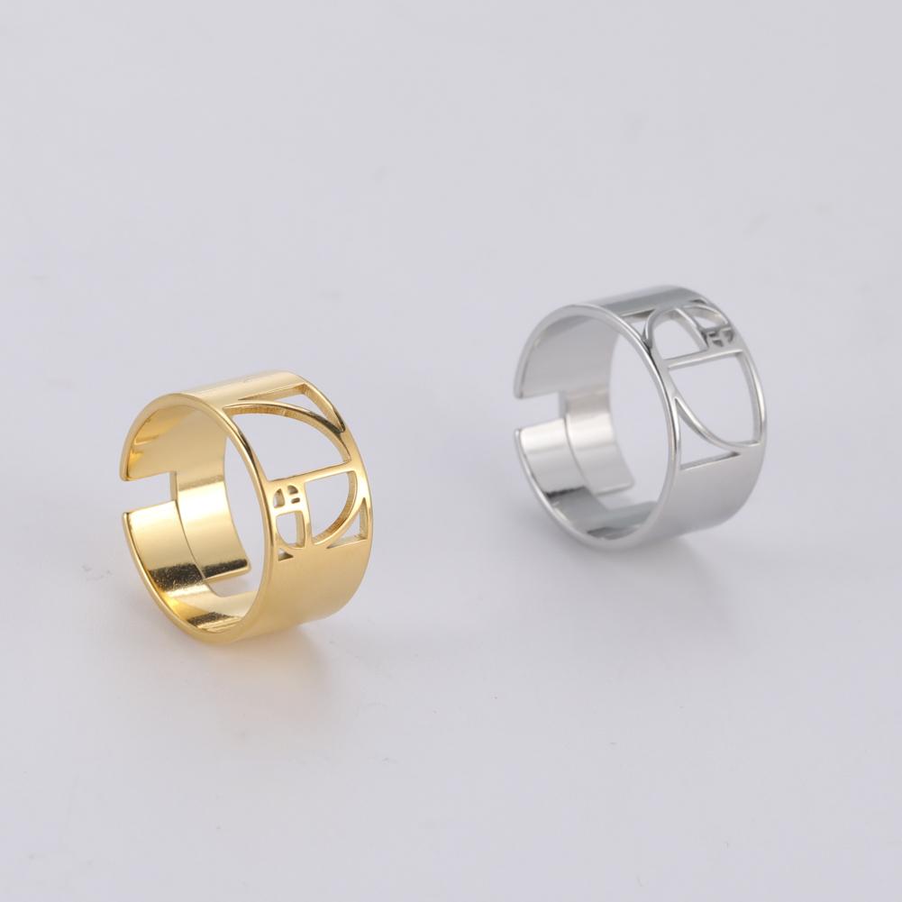 Fibonacci Spiral Golden Ratio Rings for Women Men Sacred Math Geometry Stainless Steel Adjustable Finger Ring Jewelry Gifts