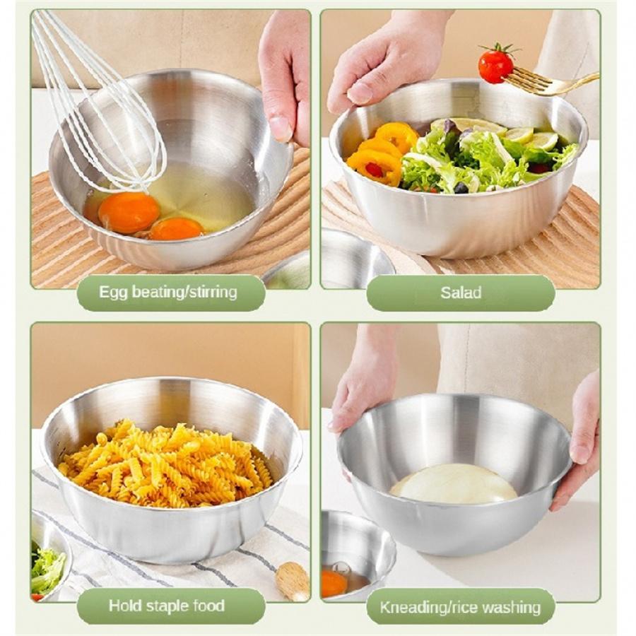 3pcs Stainless Steel Salad Bowl, Light Food Bowl, Cold Noodle Bowl, High Aesthetic Korean Style Rice Bowl, Soup Bowl